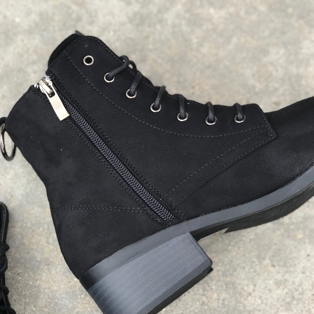 Restock! Kennedy Black Suede LaceUp COMBAT BOOTS - Picture 5 of 8
